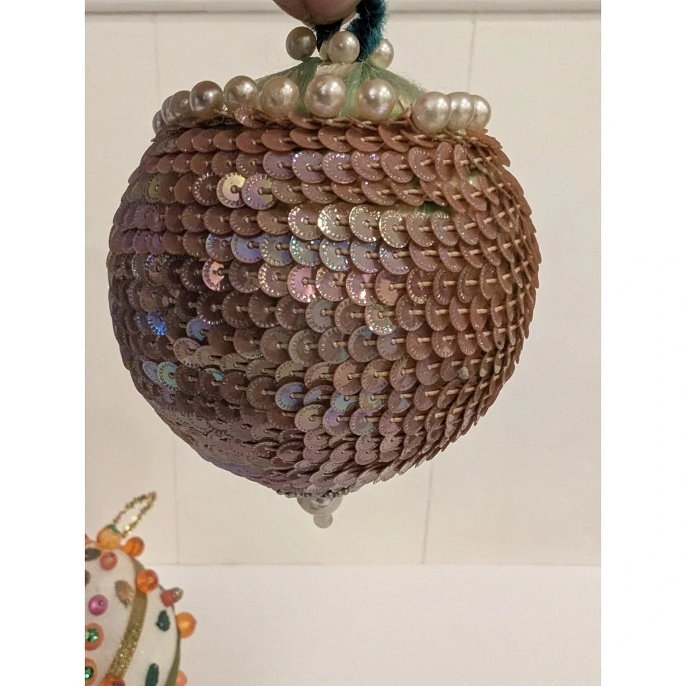 VTG Fancy Push Pin Large Christmas Ornaments LOT OF 7 Handmade Gems Sequence
